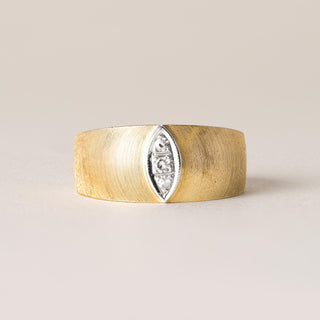 Vintage Brushed Three Stone Diamond Band 18k & 14K Gold