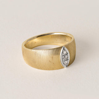 Vintage Brushed Three Stone Diamond Band 18k & 14K Gold