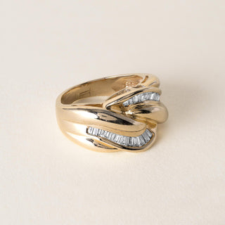 Vintage 0.60 Carat Diamond Baguette Knot Cocktail Ring 14K Yellow Gold
