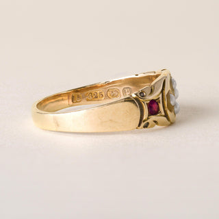 Victorian 15K Gold Seed Pearl and Ruby Ring Band