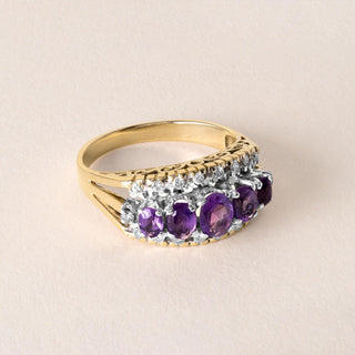 Vintage Oval Amethyst and Diamond Filigree 14K Gold Ring