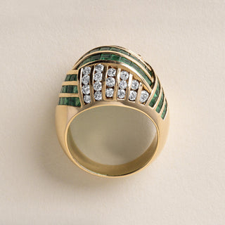 Estate Emerald and Diamond Channel Set Dome Ring 18K Yellow Gold