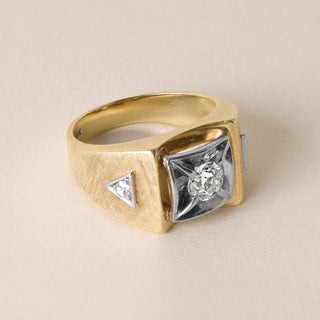 Retro Men's 0.65 Carat Old European Cut Diamond Two Tone Gold 14K