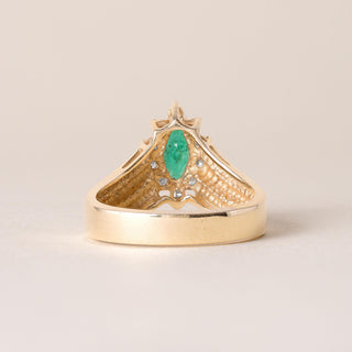 Vintage Emerald Marquise and Diamond Halo Cocktail Ring 14K Yellow Gold