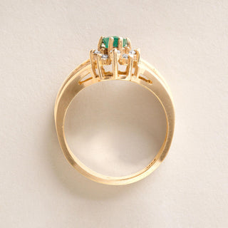 Vintage Emerald Marquise and Diamond Halo Cocktail Ring 14K Yellow Gold