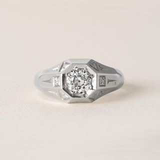 Art Deco 0.70 Carat Old Euro Diamond Hexagonal 20K White Gold Engagement Ring