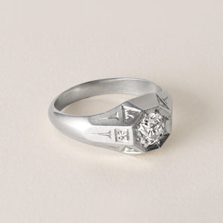 Art Deco 0.70 Carat Old Euro Diamond Hexagonal 20K White Gold Engagement Ring