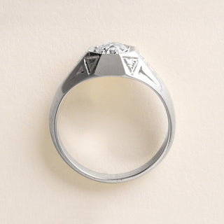 Art Deco 0.70 Carat Old Euro Diamond Hexagonal 20K White Gold Engagement Ring