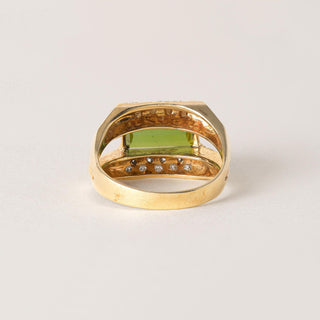 Estate 18K Gold Green Tourmaline Emerald Cut Diamond Pave Modernist Ring