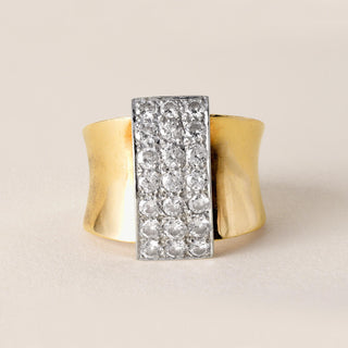 Vintage Diamond Pave Wide Band Modernist Cocktail Ring 14K Two Tone Gold