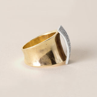 Vintage Diamond Pave Wide Band Modernist Cocktail Ring 14K Two Tone Gold