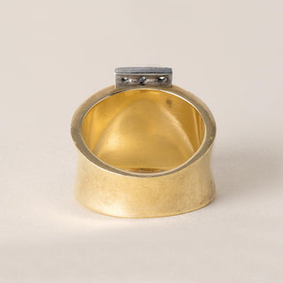 Vintage Diamond Pave Wide Band Modernist Cocktail Ring 14K Two Tone Gold