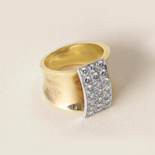 Vintage Diamond Pave Wide Band Modernist Cocktail Ring 14K Two Tone Gold