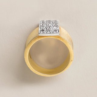 Vintage Diamond Pave Wide Band Modernist Cocktail Ring 14K Two Tone Gold