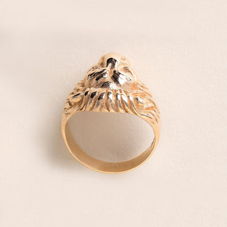 Vintage 14K Gold Lion Head Diamond and Ruby Ring