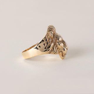 Vintage 14K Gold Lion Head Diamond and Ruby Ring