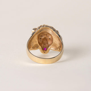 Vintage 14K Gold Lion Head Diamond and Ruby Ring