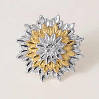 18K 2 Tone Gold Diamond Cut Sunflower Ring