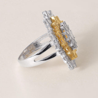 18K 2 Tone Gold Diamond Cut Sunflower Ring