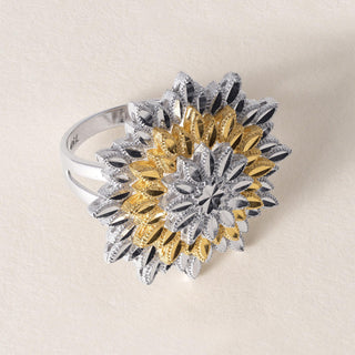18K 2 Tone Gold Diamond Cut Sunflower Ring