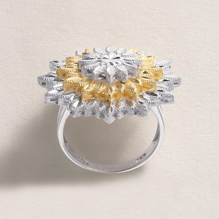 18K 2 Tone Gold Diamond Cut Sunflower Ring
