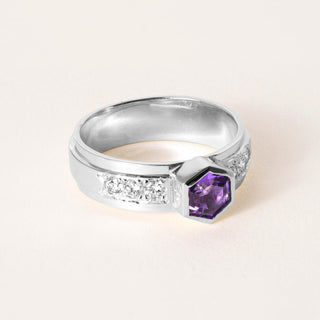 14K White Gold Amethyst Hexagon Ring Band