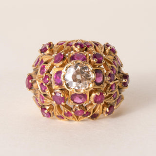 Vintage 21K Gold Ruby and Diamond Dome Cocktail Ring