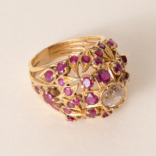 Vintage 21K Gold Ruby and Diamond Dome Cocktail Ring
