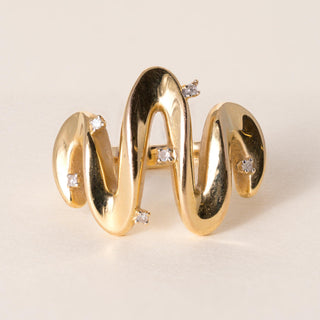 Vintage 14K Gold Diamond Wave Cocktail Ring