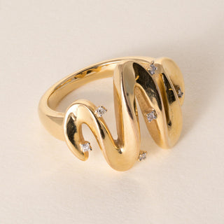 Vintage 14K Gold Diamond Wave Cocktail Ring