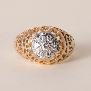 Vintage 14K 2 Tone Gold 0.50 Carats Diamond Cocktail Dome Ring