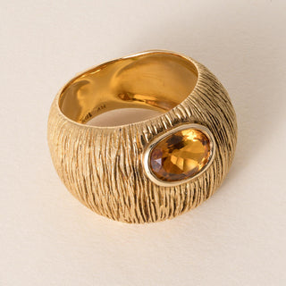 Vintage 18K Gold Citrine Bezel Dome Wide Band Ring