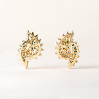 Vintage Turquoise and Diamond Swirl Earring and Pendant Set 14K Yellow Gold