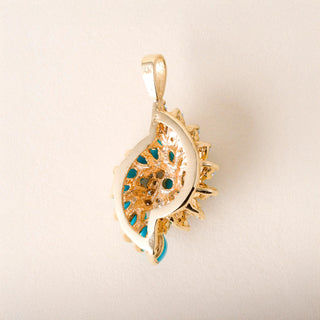 Vintage Turquoise and Diamond Swirl Earring and Pendant Set 14K Yellow Gold