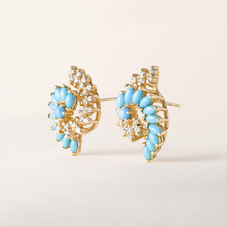 Vintage Turquoise and Diamond Swirl Earring and Pendant Set 14K Yellow Gold