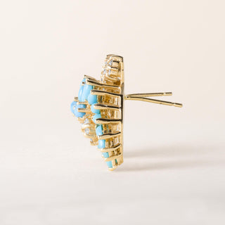 Vintage Turquoise and Diamond Swirl Earring and Pendant Set 14K Yellow Gold