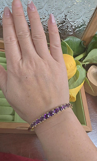 Vintage 14K Gold 6 Carats Amethyst and Rose Cut Diamond Bangle