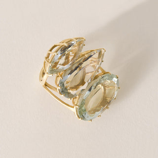 18K gold 35 Carats Tri of Aquamarine Statement Ring