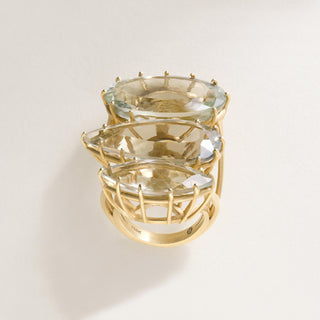 18K gold 35 Carats Tri of Aquamarine Statement Ring