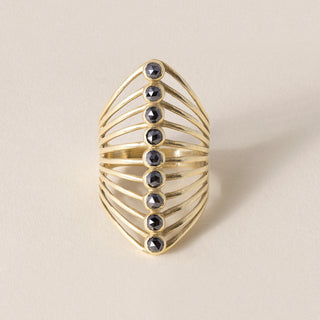 18K Gold Rose Cut Black Diamond Bezel Set Elongated Ring