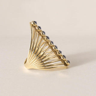 18K Gold Rose Cut Black Diamond Bezel Set Elongated Ring