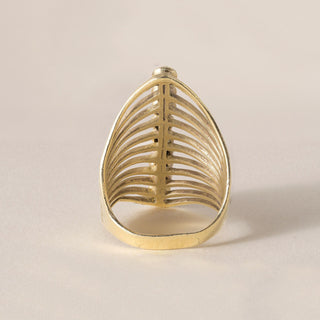 18K Gold Rose Cut Black Diamond Bezel Set Elongated Ring