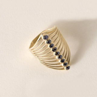 18K Gold Rose Cut Black Diamond Bezel Set Elongated Ring