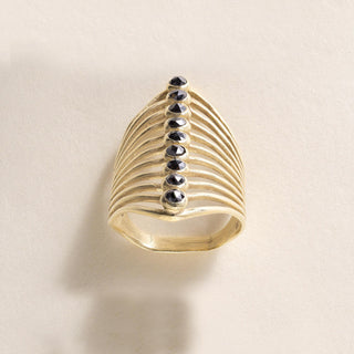 18K Gold Rose Cut Black Diamond Bezel Set Elongated Ring