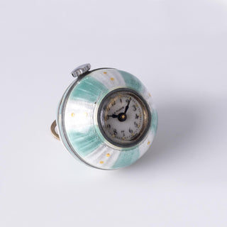 Antique French Silver La Vogue Green Enamel Clock Pendant