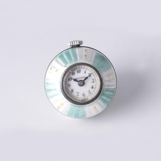 Antique French Silver La Vogue Green Enamel Clock Pendant