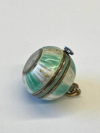 Antique French Silver La Vogue Green Enamel Clock Pendant
