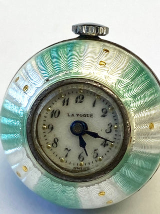 Antique French Silver La Vogue Green Enamel Clock Pendant