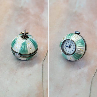 Antique French Silver La Vogue Green Enamel Clock Pendant