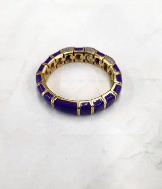 Vintage Italian 18K Gold Mesh Band Ring with Purple Enamel & Diamonds